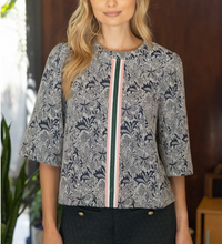 Stripe Trim Floral Half Top