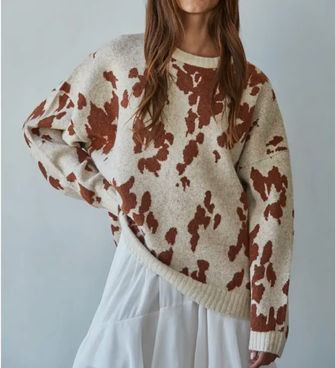 Knit Sweater Animal Pattern Detail Top