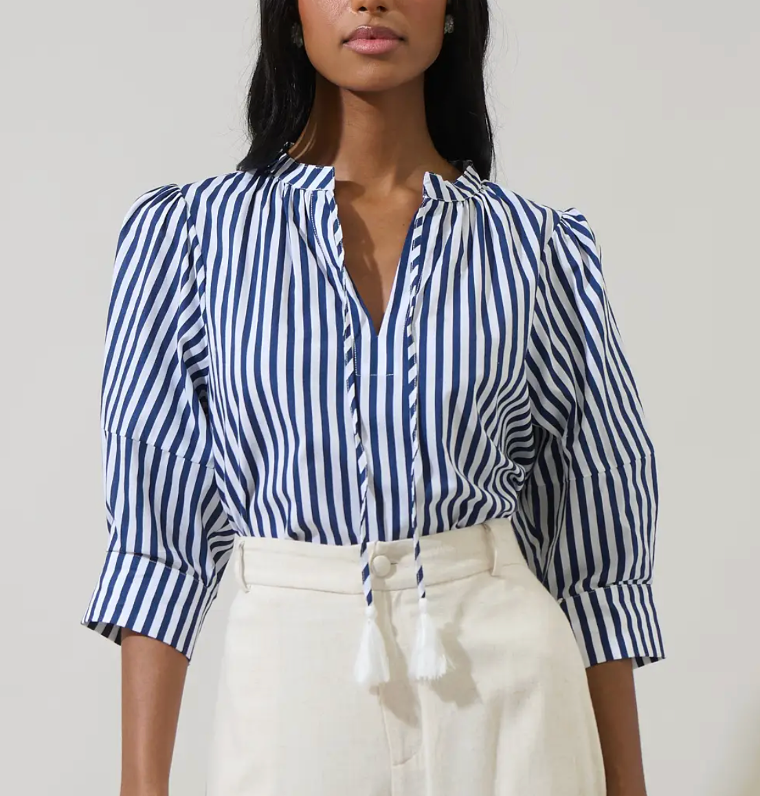 Glenda Stripe Irina Split Neck Top
