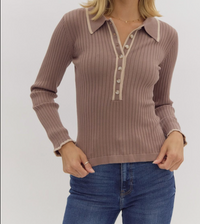Ribbed Stripped Long Sleeve Knit Top