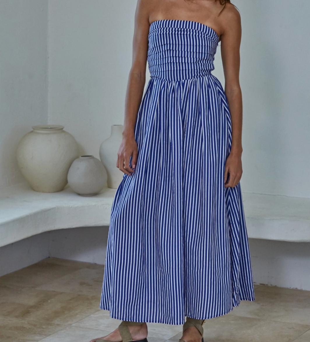 Striped Tube Neck Strapless Flare