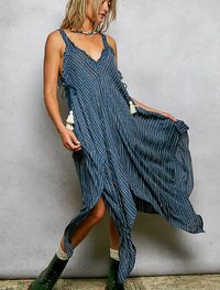 V-neck sleeveless striped long dress