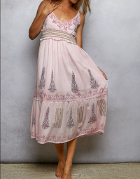 V-Neck Sleeveless Smocked Band Ruffle Woven Dress