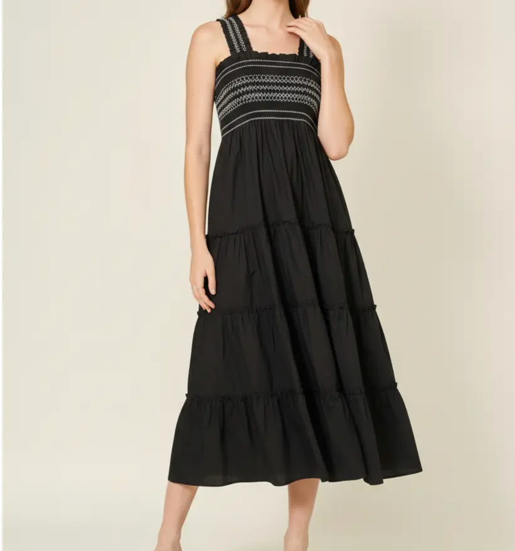 Color Smocked Tier Midi Dress