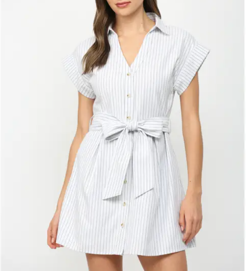 Split Neck Pinstripe Dress