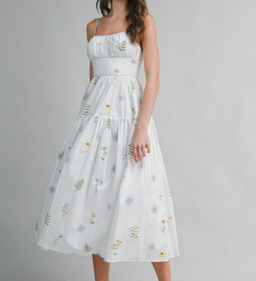 Floral Printed Contrast Binding Midi Dress
