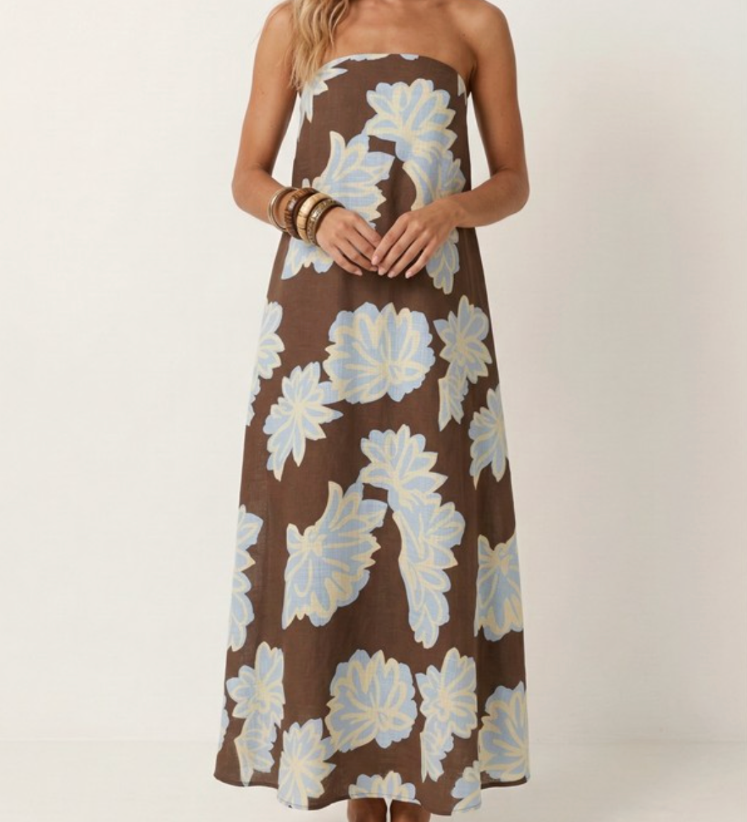 Floral Print Strapless Maxi Dress
