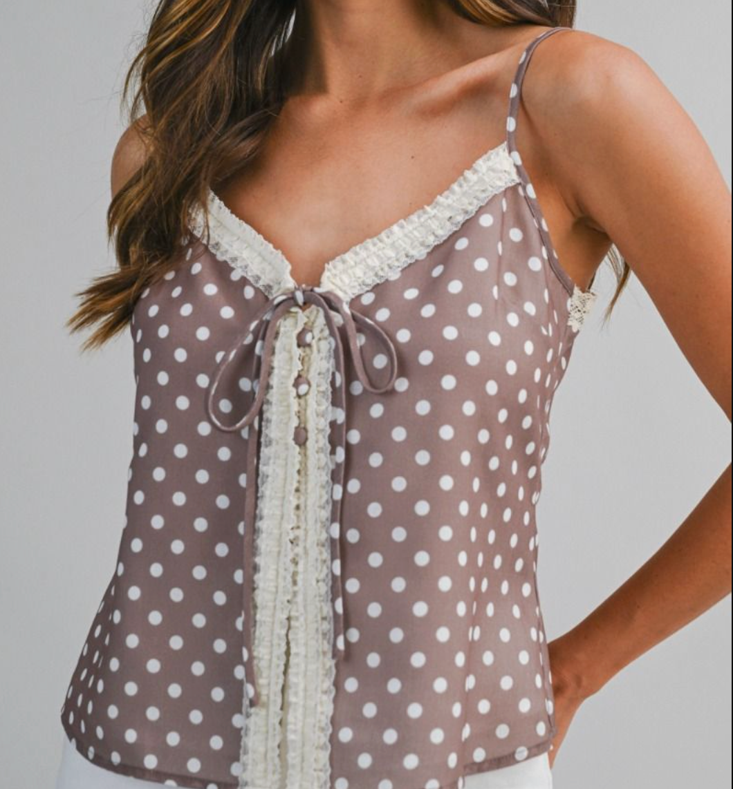 Polka Dot Front Tie SLVL Top