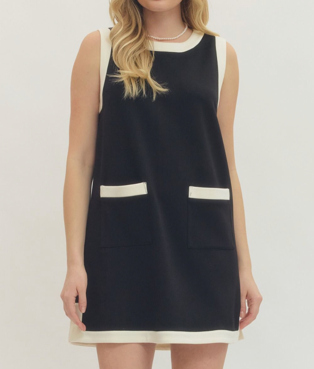 Solid Sleeveless Mini Dress Featuring Contrast Trim