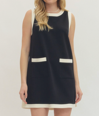 Solid Sleeveless Mini Dress Featuring Contrast Trim