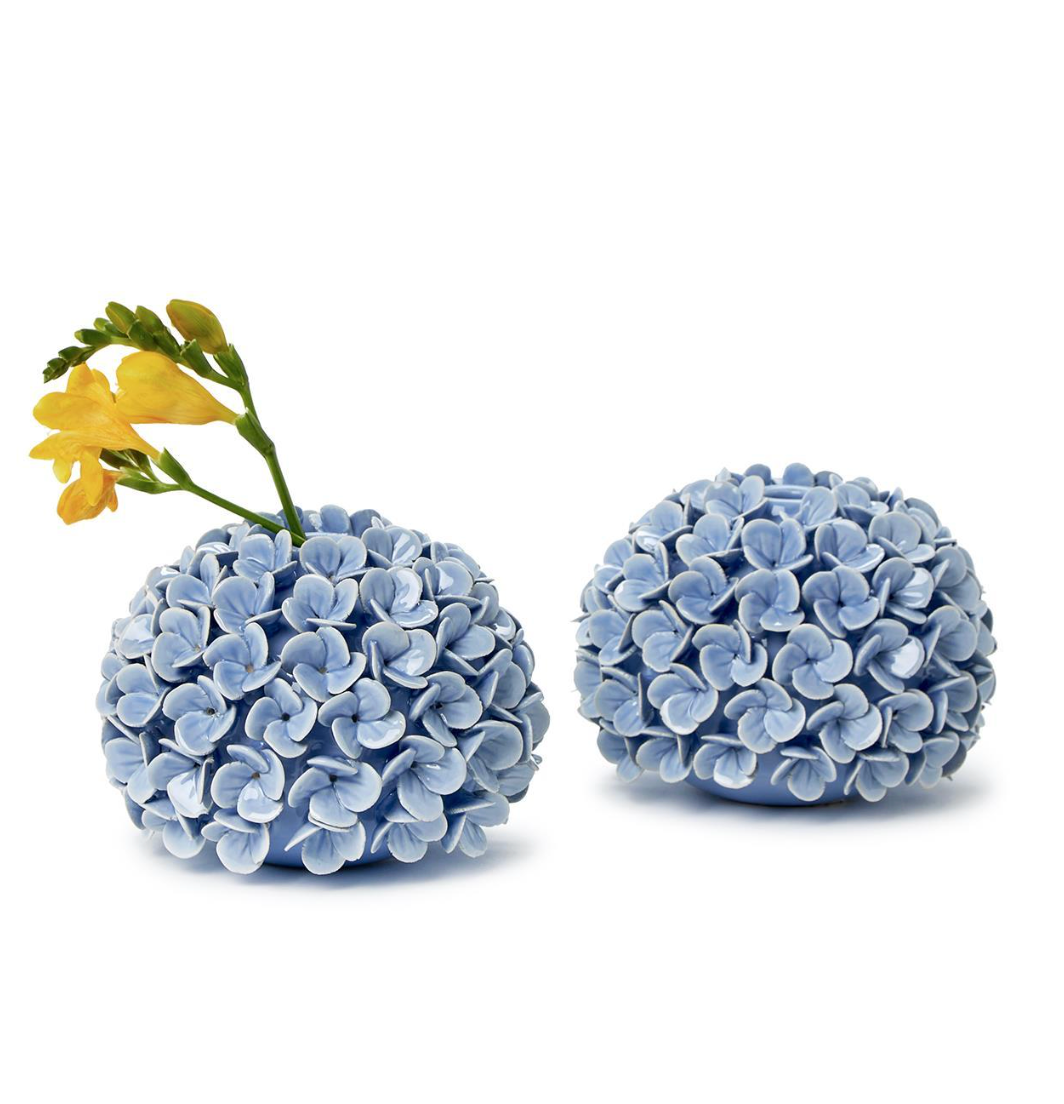 Blue Hydrangea Flower Bud Vases / Taper Candleholders