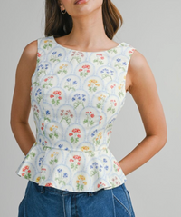 Botanical Printed SLV Open Back Top