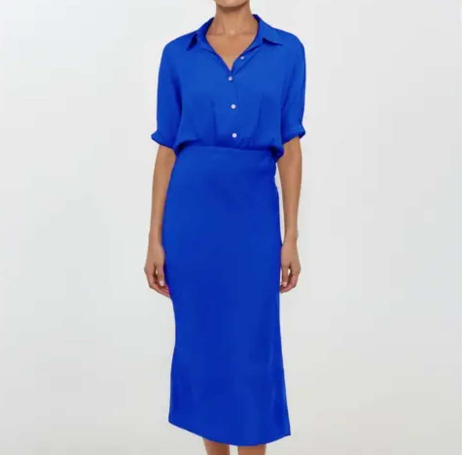 Button Up Midi Shirt Dress-Capri Blue