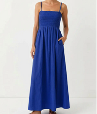Pom Pom Smocking Maxi Dress-Capri Blue