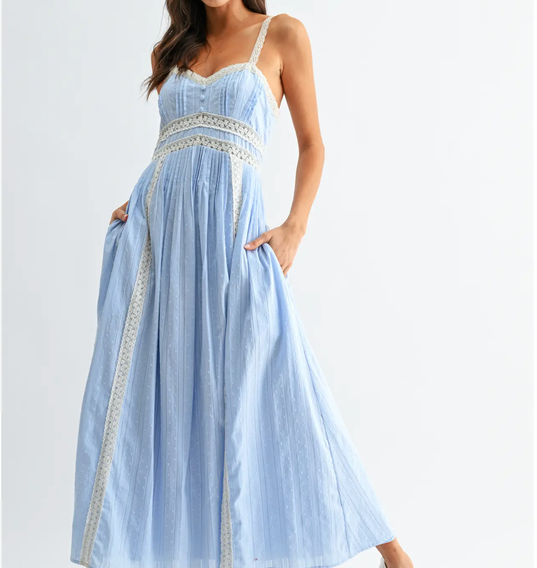 Breezy Blue Lace Trim Dress