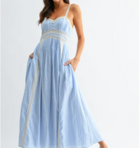 Breezy Blue Lace Trim Dress