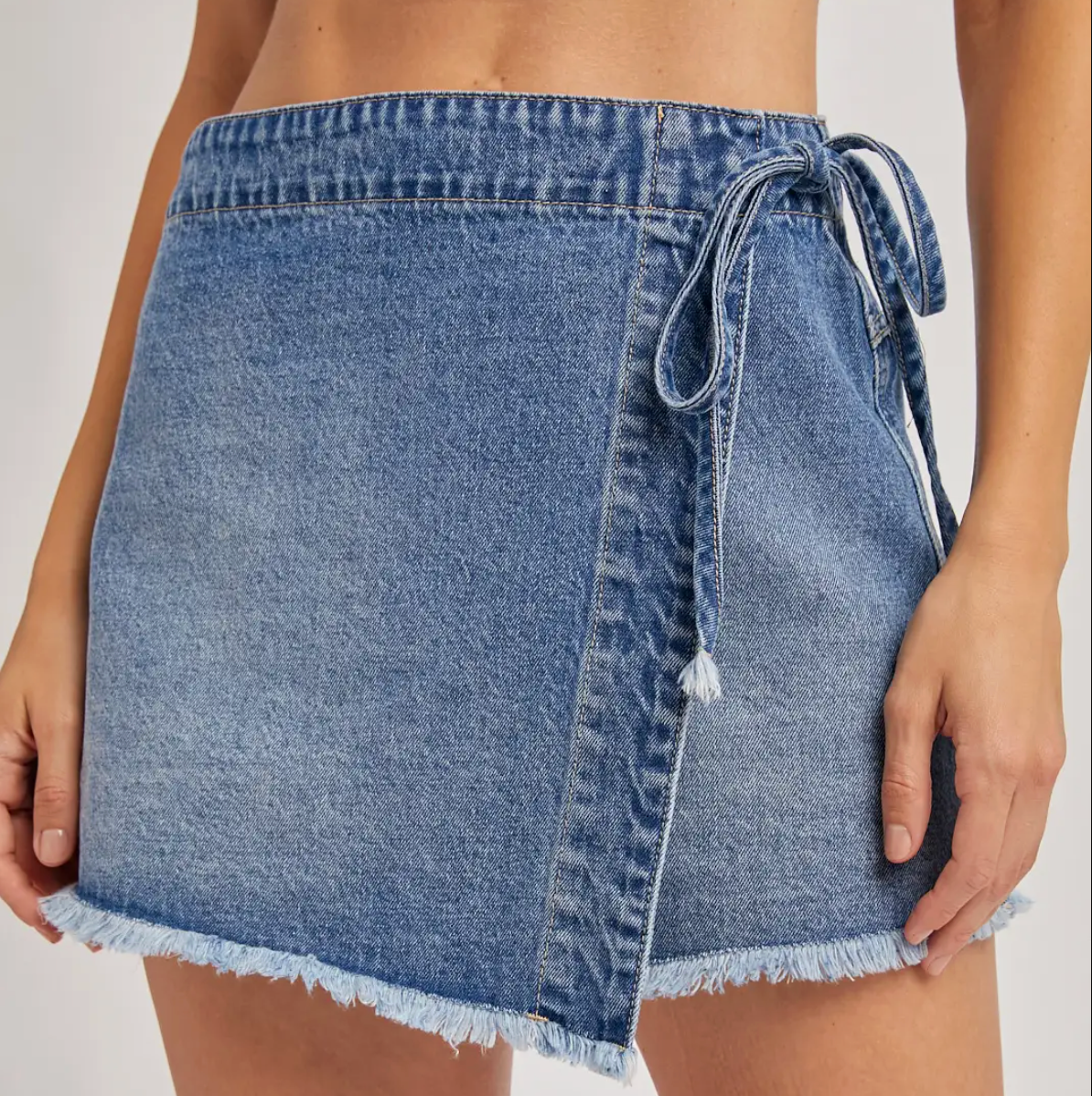 Denim Overlapping Front Skort