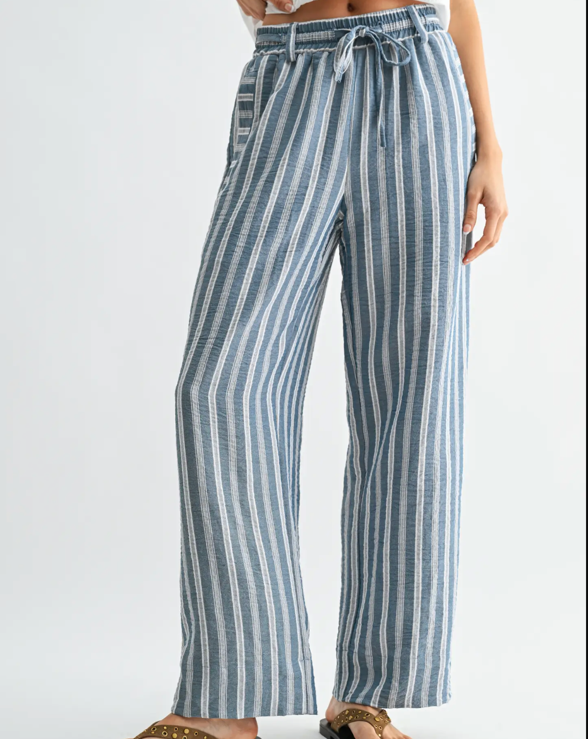 Striped Wide Leg Drawstring Pant