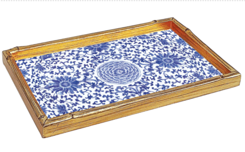 Indigo Garden Blue/white Bamboo Edg Lac Van Try 8-7/8x13-3/4