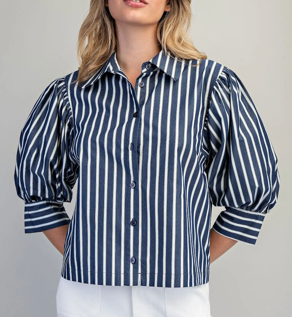 Striped Button Down Cropped Shirt