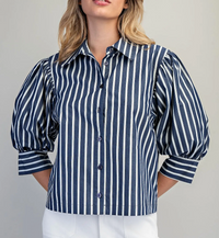 Striped Button Down Cropped Shirt
