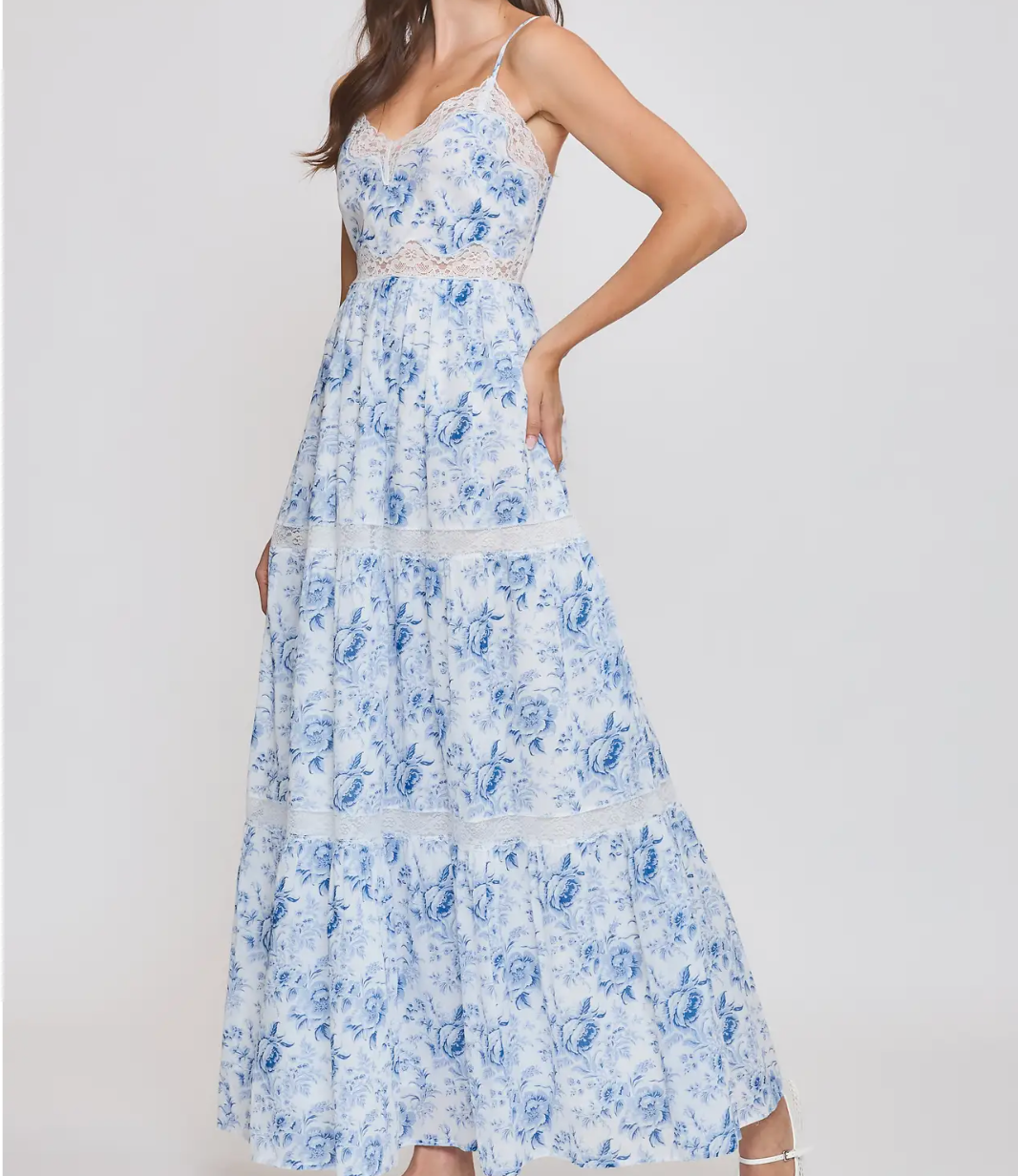 Floral Midi Dress with Lace Trim