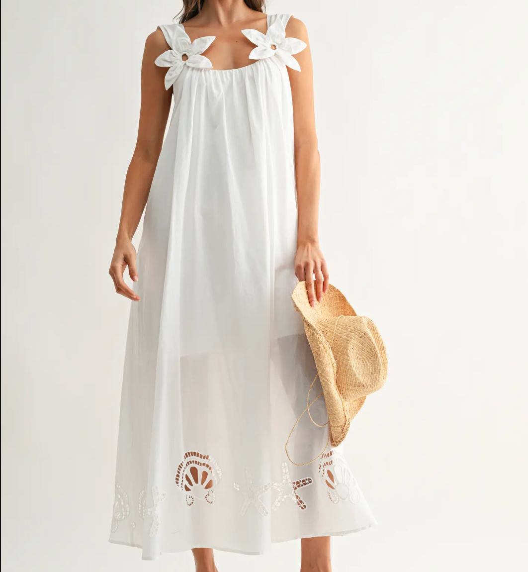 Embroidered Maxi Dress with Floral Shoulder Accents