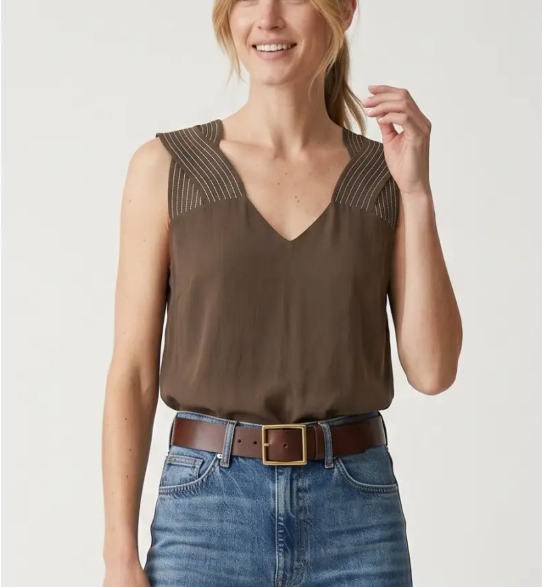 Stitch Detail V-Neck Sleeveless Top