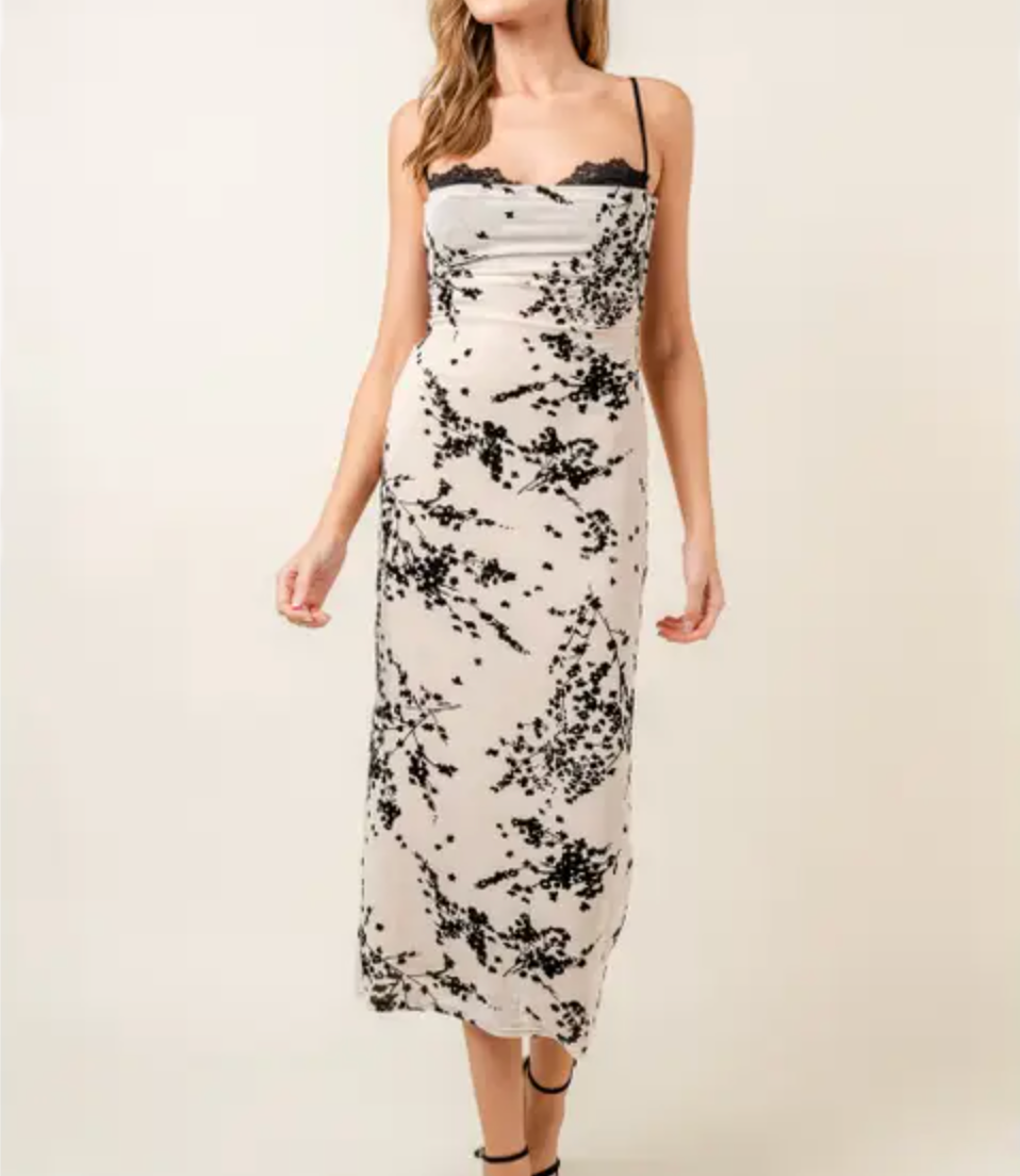 Lace Burn Out Velvet Floral Dress