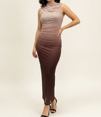Chic Mesh Modern Ombre Sleeveless Long Dress-Brown