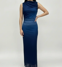 Chic Mesh Modern Ombre Sleeveless Long Dress-Blue