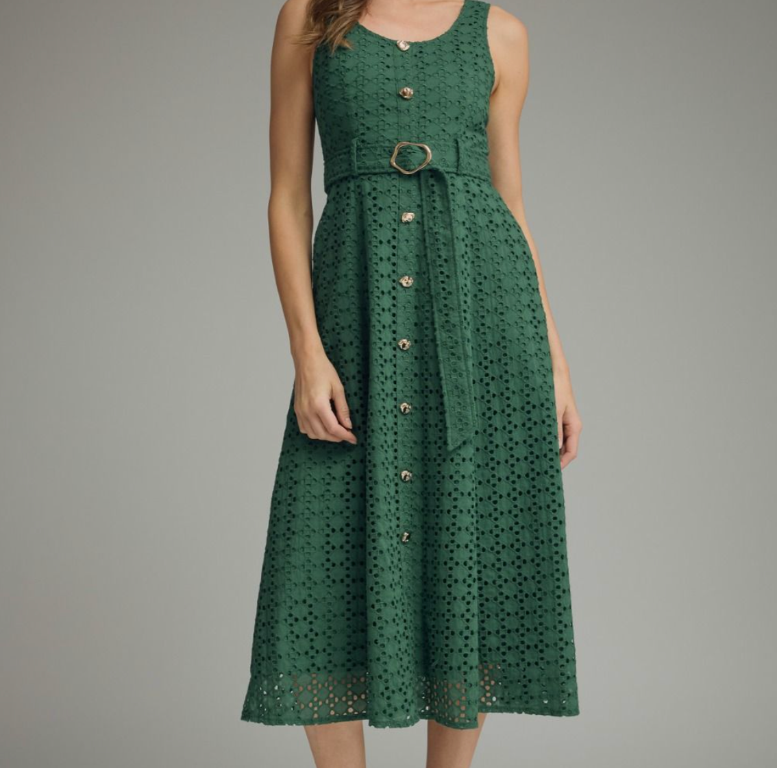 Eyelet Lace Texture With Waist Belt Dress