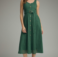 Eyelet Lace Texture With Waist Belt Dress