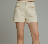 Solid High-Waisted Shorts with Gold Horsebit