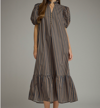 Entro Navy Brown Striped Maxi Dress
