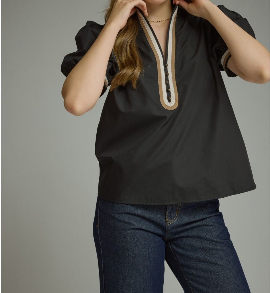 Entro Black Stripe Detail Top