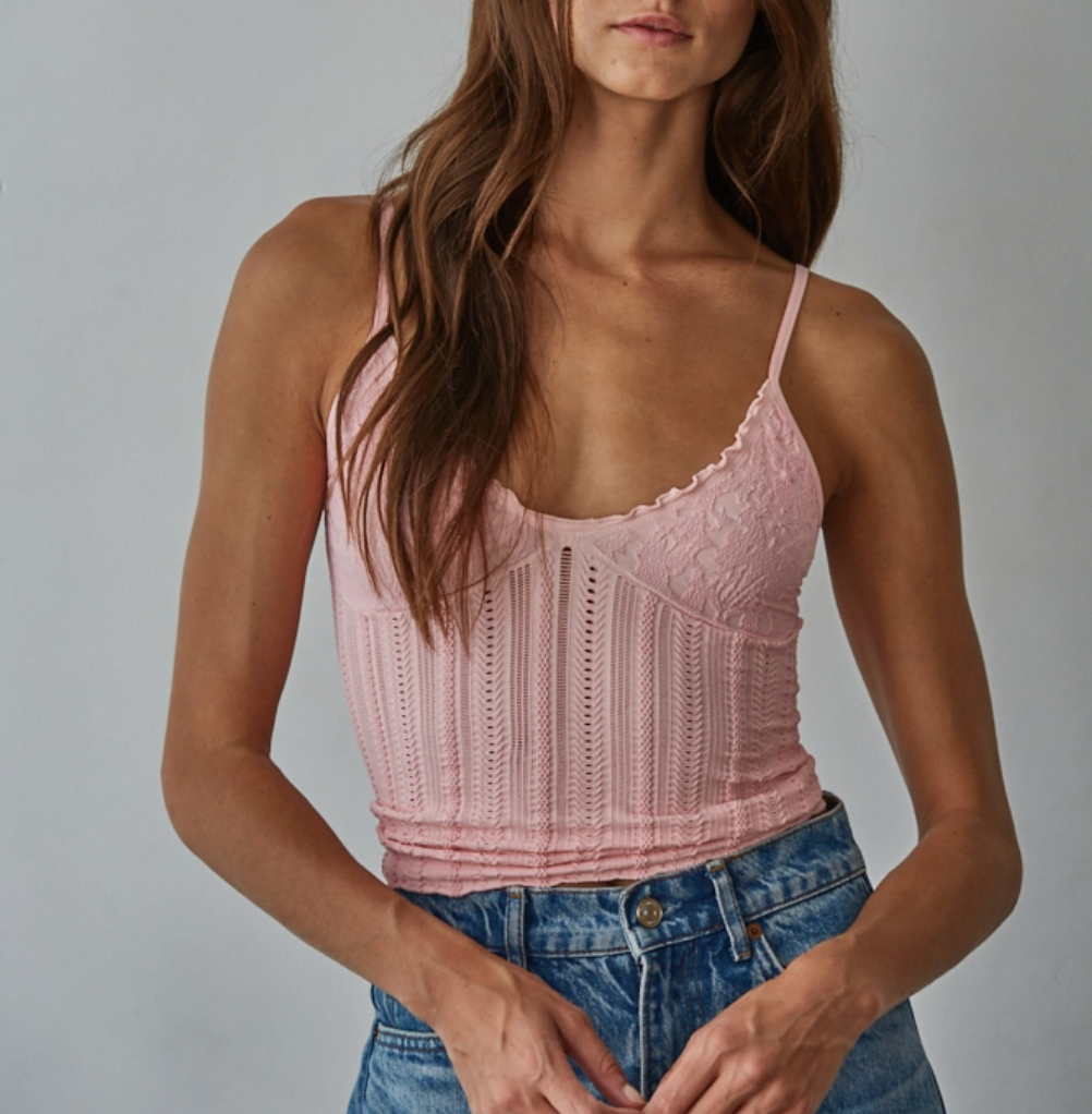 Knit Jacquard Pattern Top-pink