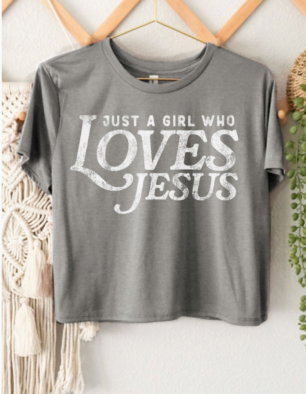 Just A Girl Who Loves Jesus Graphic Crop Top