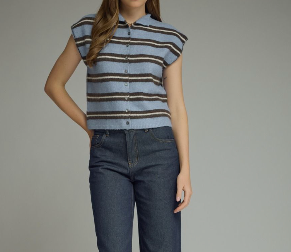 Stripe Cap Sleeve Top