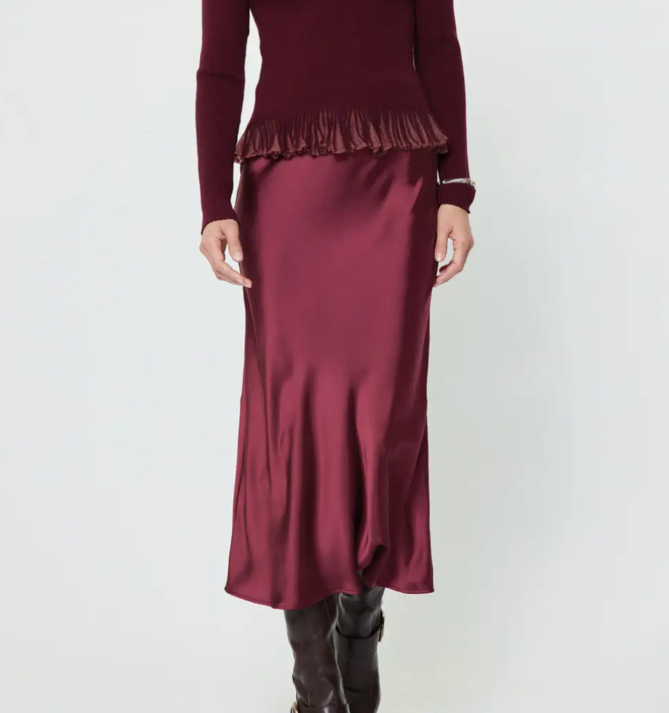 Elasticized Waist Bias Midi Skirt