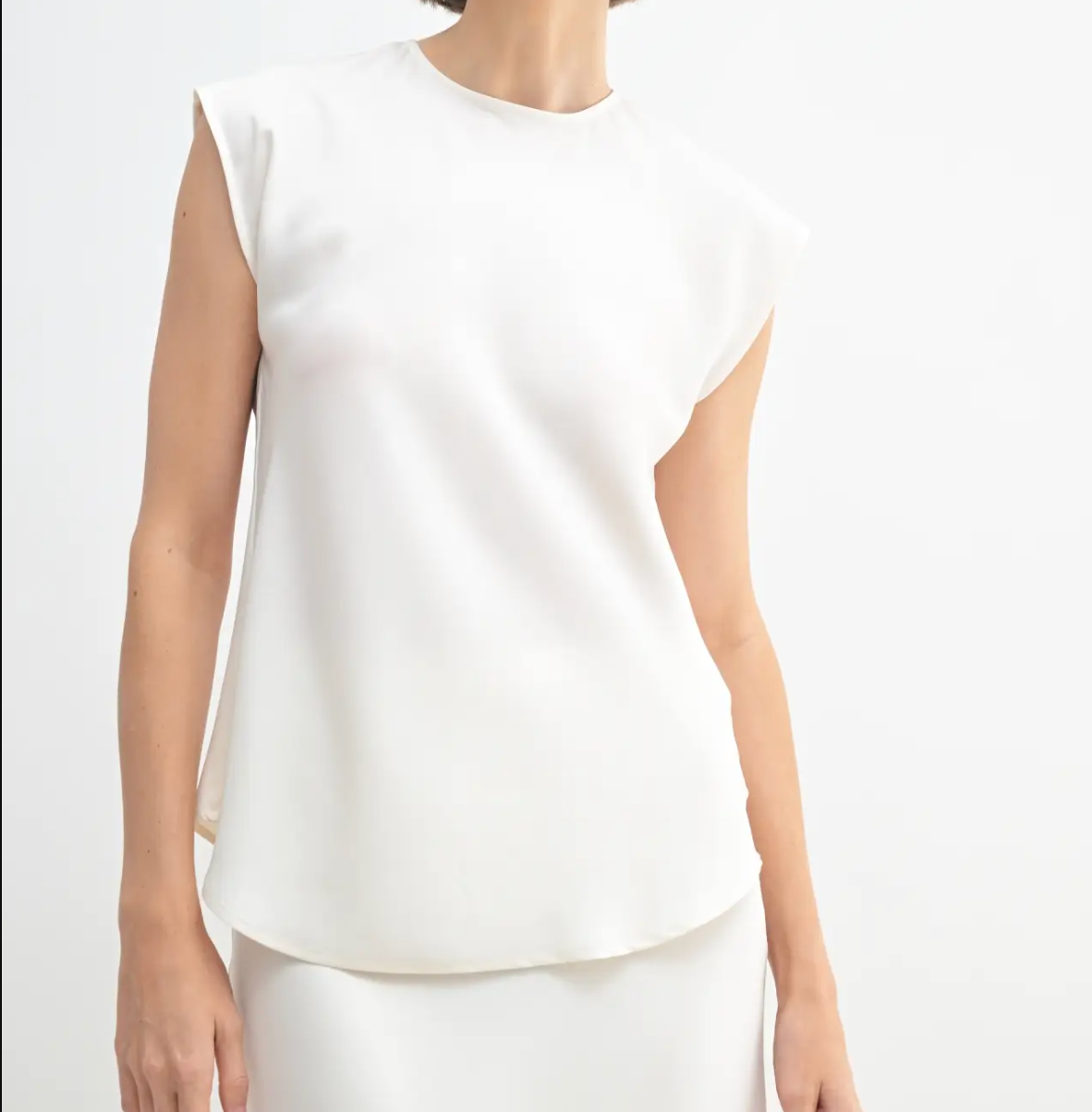 Satin Drop Shoulder Woven Top-Ivory