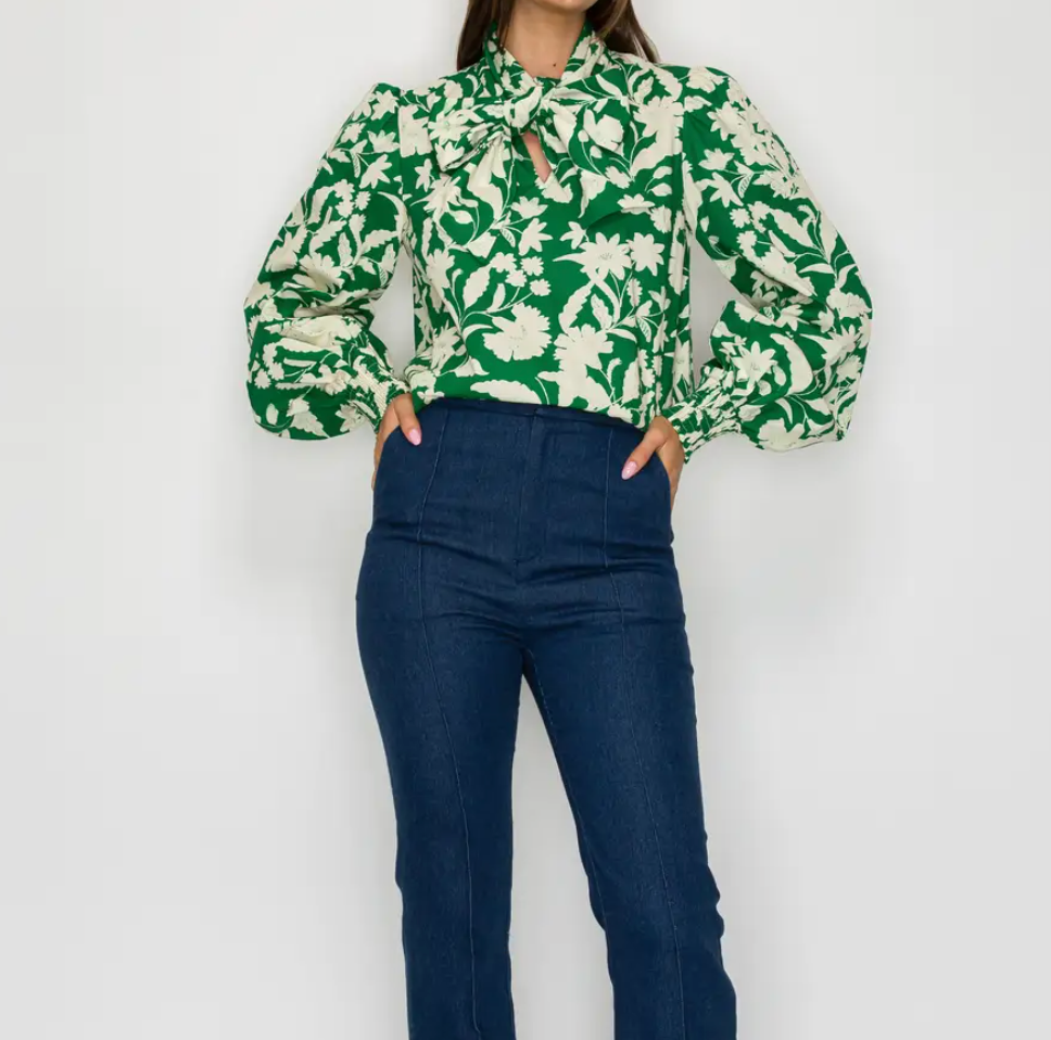 Emerald Garden Bow-Tie Blouse