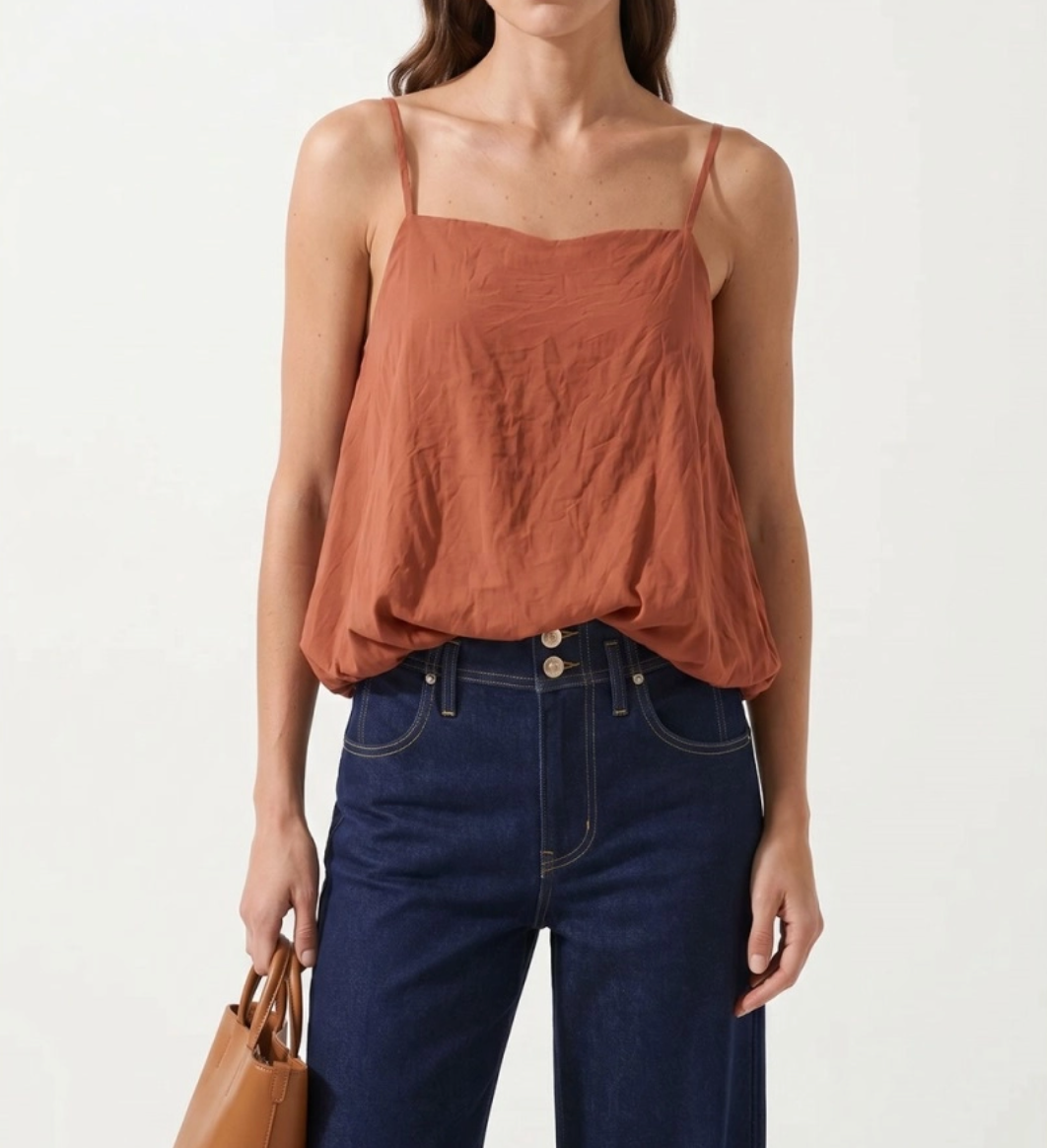 Billowy Cami Top With Bubble Hem-Sienna