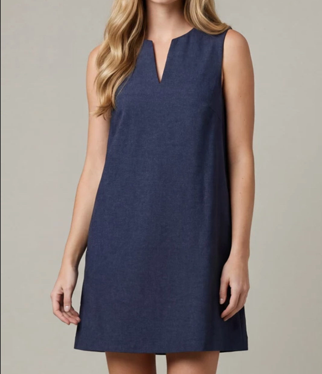Sleeveless Woven Denim Navy Dress