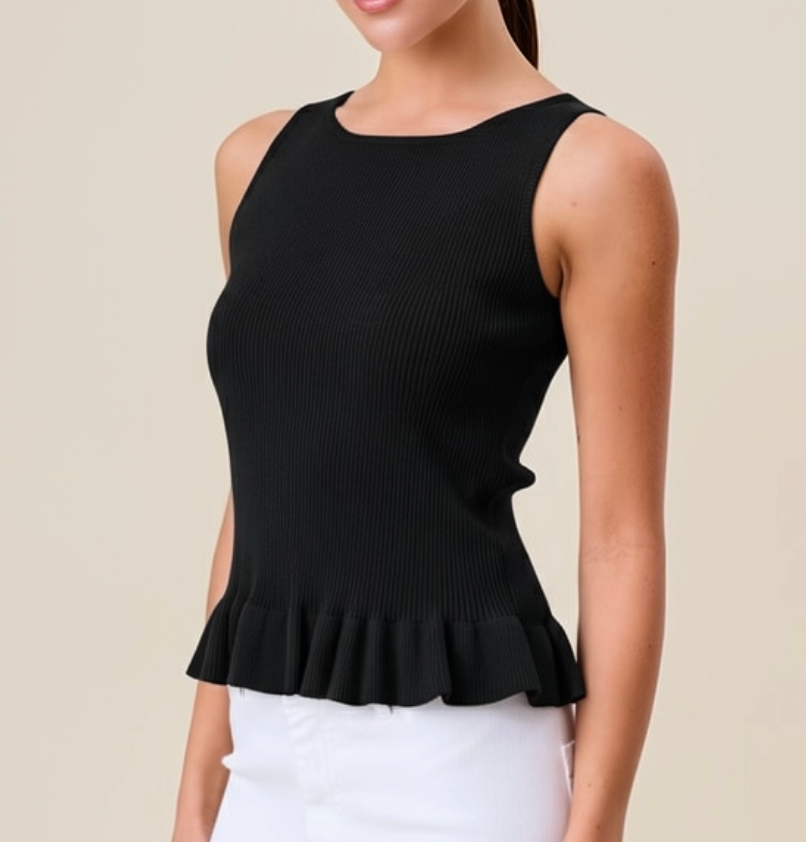 Ruffle Rib-Knit Top