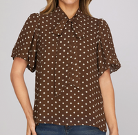 Short SLV Polka Dot Top W Bow