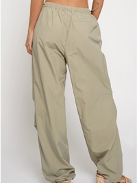 Pull Cord Nylon Cargo Pants-Olive