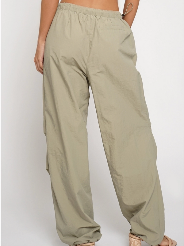 Pull Cord Nylon Cargo Pants-Olive