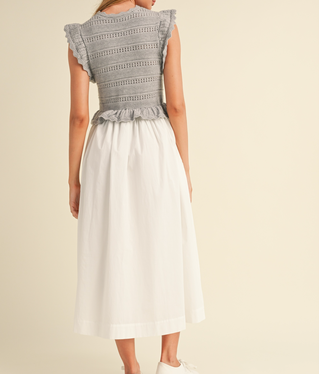 Ruffle Sleeve Knit Bodice And  Woven Mix Dress