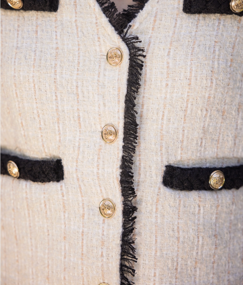 Contrast Braid Gold Button Tweed Jacket